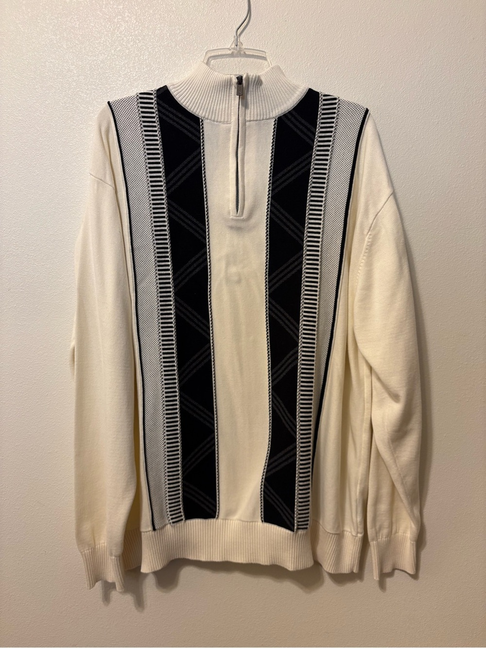 F/X Fusion Men's Cream 1/4 Zip Sweater with Black Panel Detail